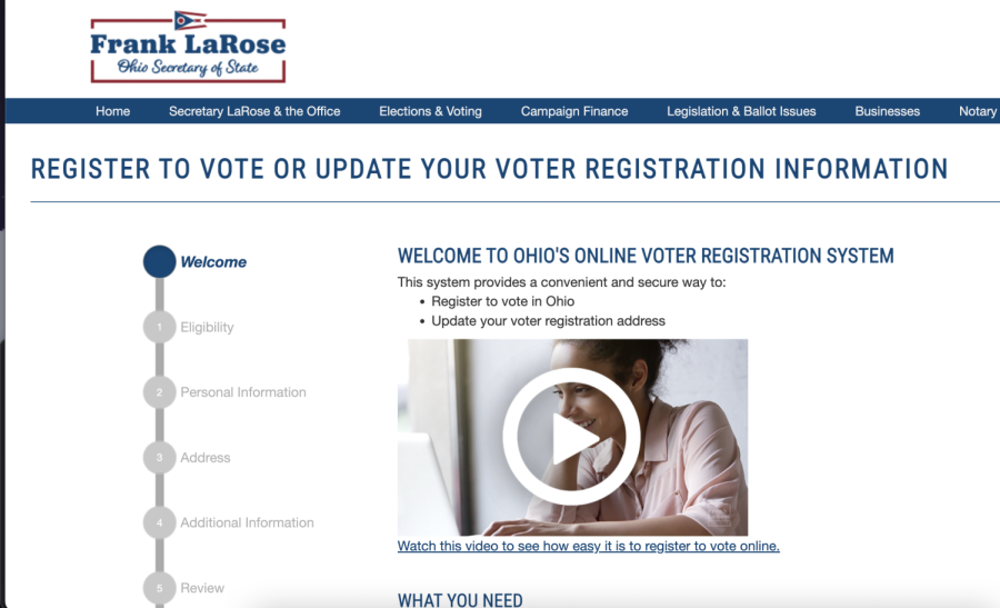 A screenshot of the Ohio online voter registration system website.