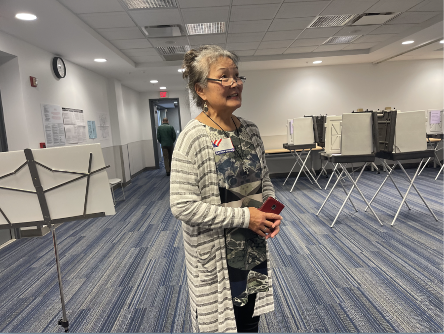 Polling manager (name) helps run the voting location at the Recreation and Wellness Center on Nov. 8. 