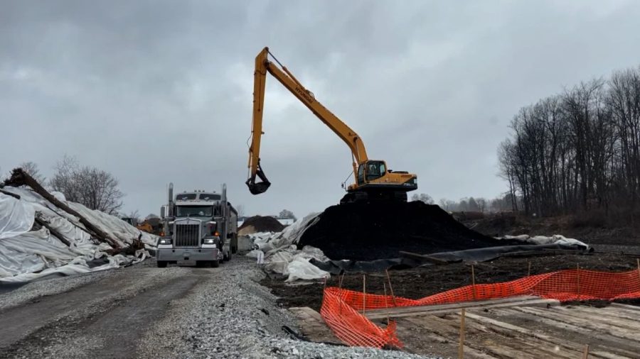 Soil from the train wreck in East Palestine, Ohio, being collected for disposal.
Ohio EPA
