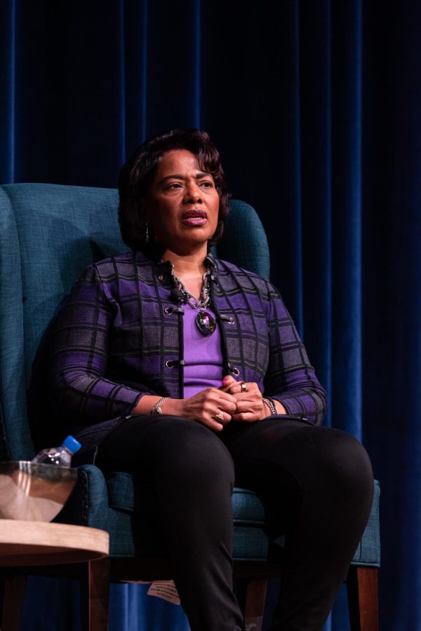 Dr. Bernice A. King speaks on topics such as her father's legacy, what it means to be Black in America and the values of practicing non-violence during the keynote speech at Kent State on Feb. 2, 2023.