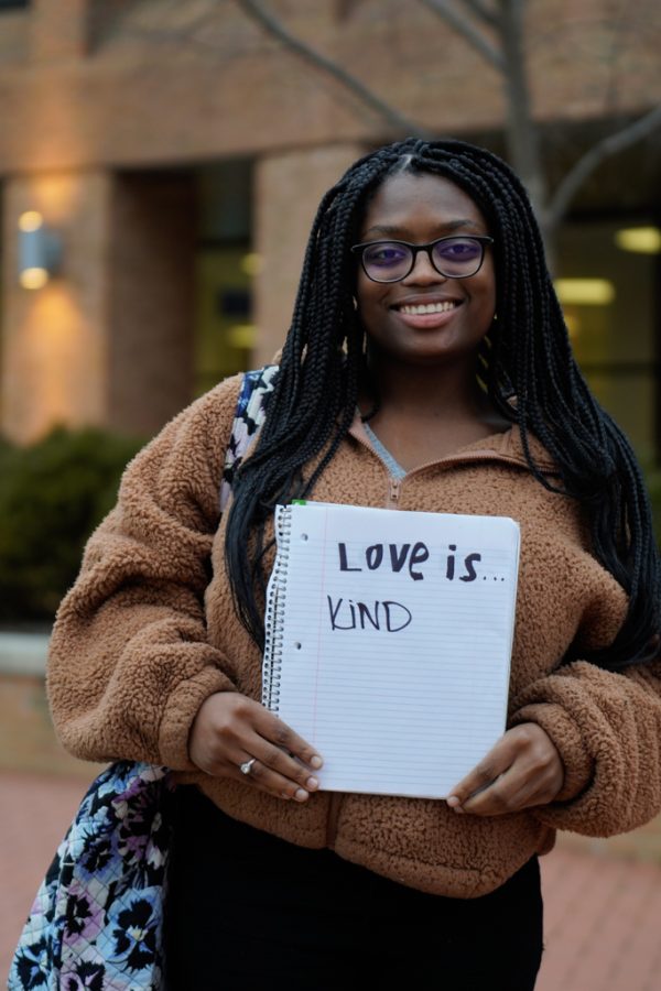 When asked what love is, freshman Olivia Bailey wrote "kind" on Jan. 21, 2023.