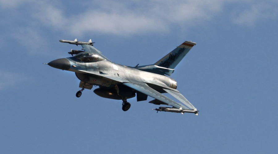 A General Dynamics F-16C Fighting Falcon fighter jet at Nellis Air Force Base near Las Vegas, Nevada on February 16, 2022.