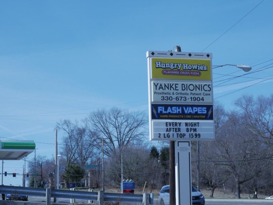 One of the signs outside Hungry Howie's, located at 1444 E Main St, Kent, OH 44240.