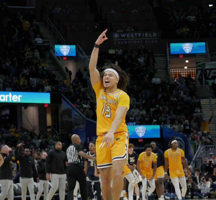 Jalen Sullinger celebrates after landing a crucial 3-point-shot at the MAC Men's Basketball tournament semifinals March 10.