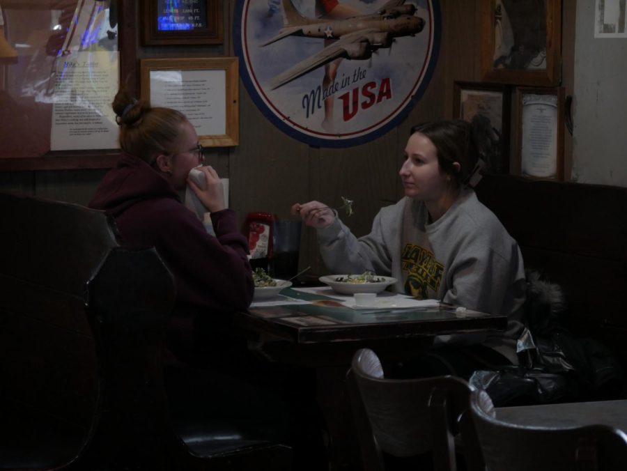 Emily King (left) and Alexa Snyder (right) talking over lunch at Mike's Place, located at 1700 S Water St #4447, Kent, OH 44240.