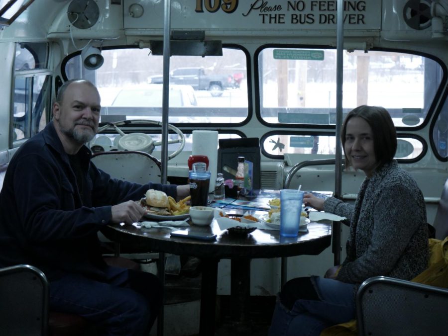 Andrew Nowak (left) and Barb Stephens (right) enjoy lunch at Mike’s Place, located at 1700 S. Water St.