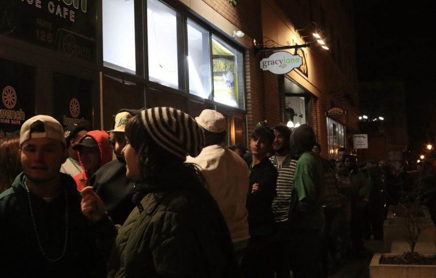 The line went around the corner to get in to Barflyy in downtown Kent during Fake Paddy's 2023.