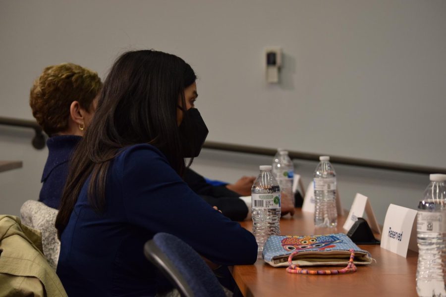 Audience members sit in room 340 in Franklin Hall on March 1, 2023 to listen to Misel Stewart soeak about media and ethics. 