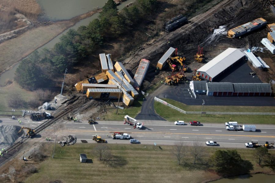 Trains are strewn along the tracks of a Norfolk Southern derailment Sat., March 6 in Springfield, Ohio.