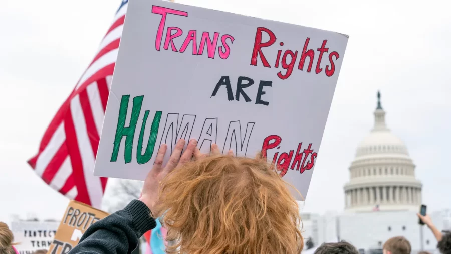 People attend a rally as part of a Transgender Day of Visibility on March 31 in Washington, DC.
Jacquelyn Martin/AP
