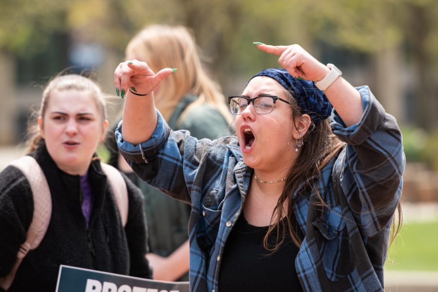 Kent State junior psychology major Marie Comi was one of many abortion-rights protesters who took to Risman Plaza April 25, 2023.