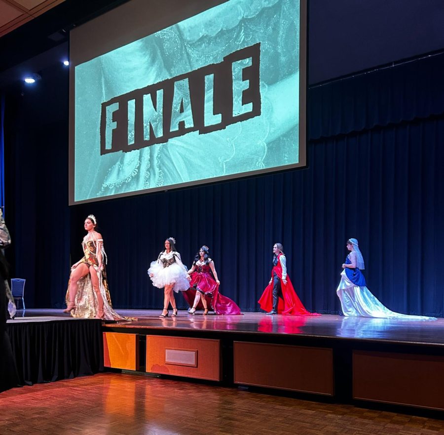 Models complete one last walk of the runway during the finale of the Kent State Fabric Pantry Fashion Show April 21, 2023. The show's theme this year was Royal Court.