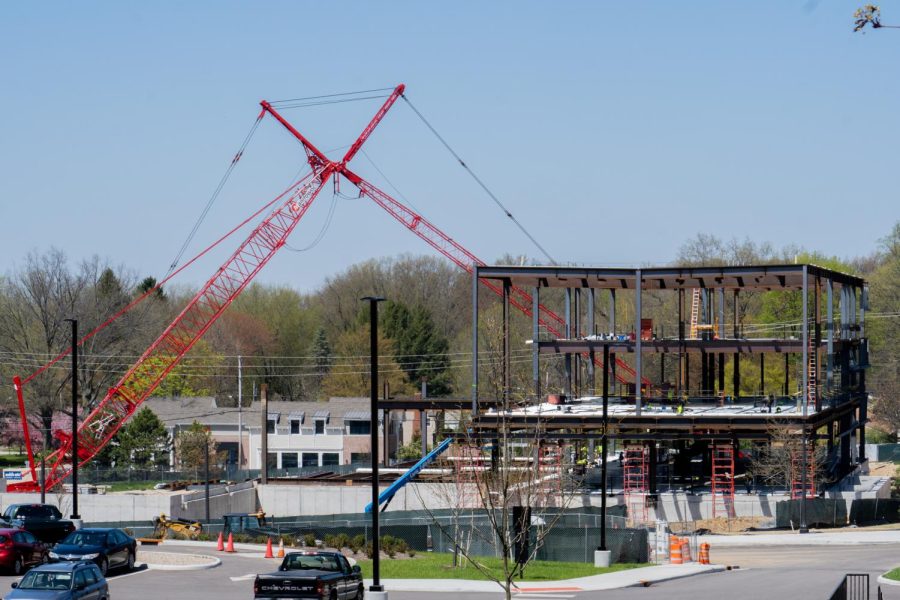 Crawford Hall, a new building coming to Kent State's main campus, being worked on April 19, 2023.