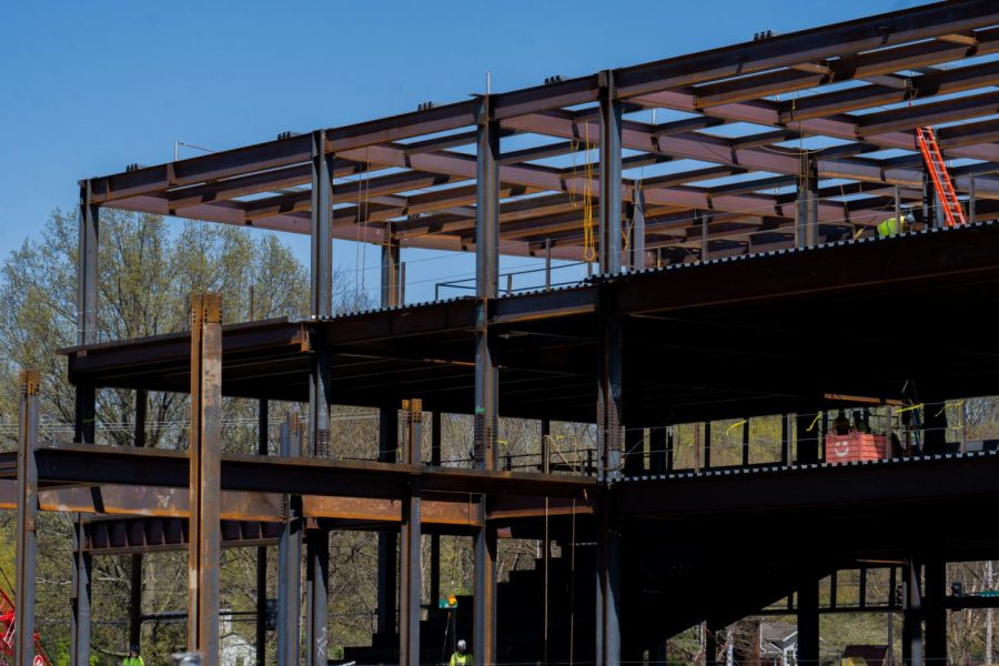 Construction of Crawford Hall on April 19, 2023. 