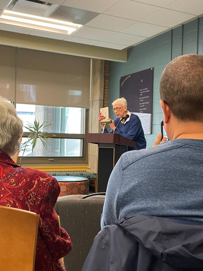 Retired professor David Ewbank presents his book Tuesday. He worked on the book for around seven or eight  years.