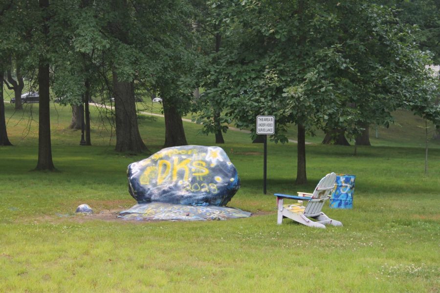 The rock on front campus painted for DKS 2023 on June 28, 2023. 