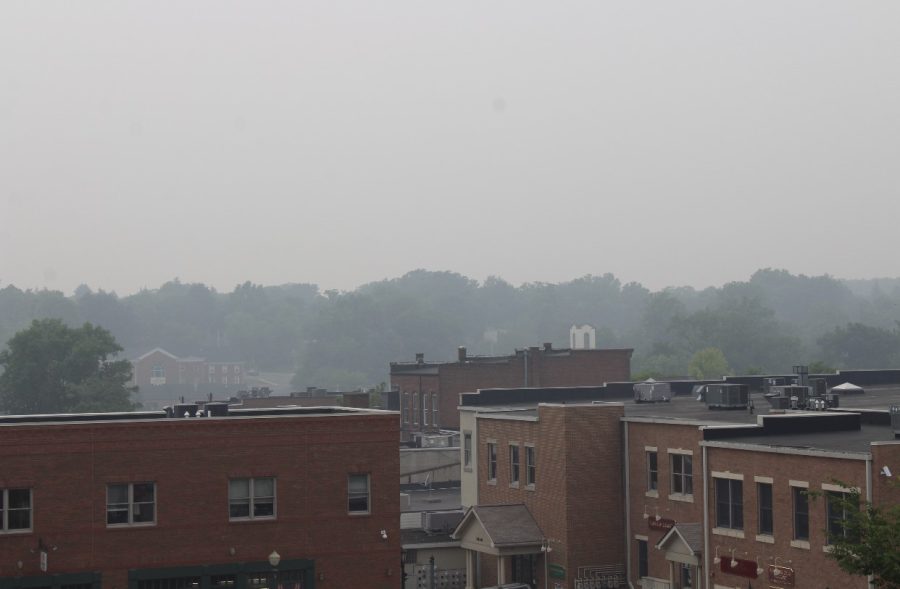 Hazy skies in downtown Kent due to Canadian wildfires on June 28, 2023. 