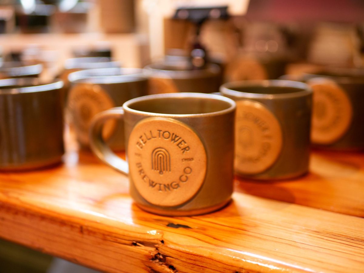 Some of Fred Ketler's mugs on display at Bell Tower Brewing Co. in Kent during the Crafty Crawl Aug. 27, 2023