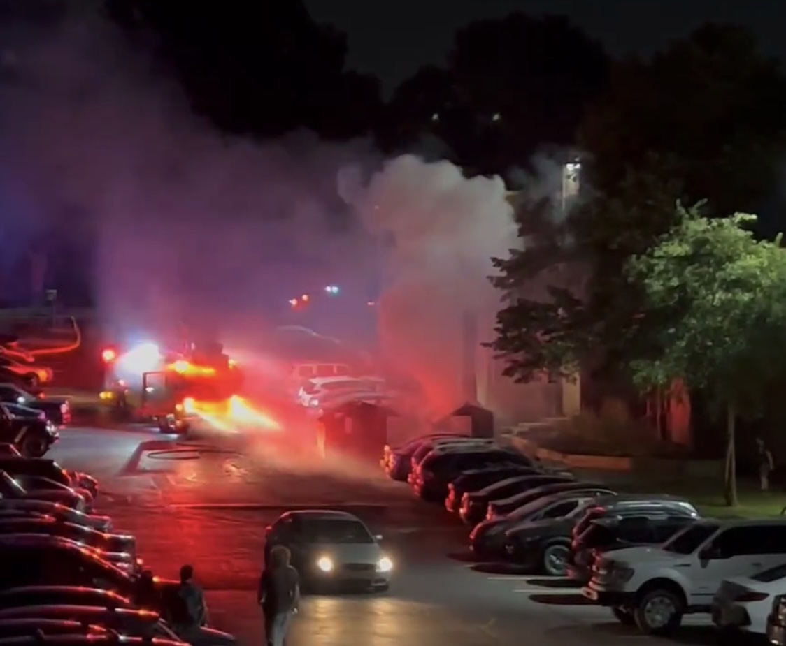 Kent Fire Department responds to a dumpster fire at Eagles Landing Apartments the night of Aug. 29, 2023.