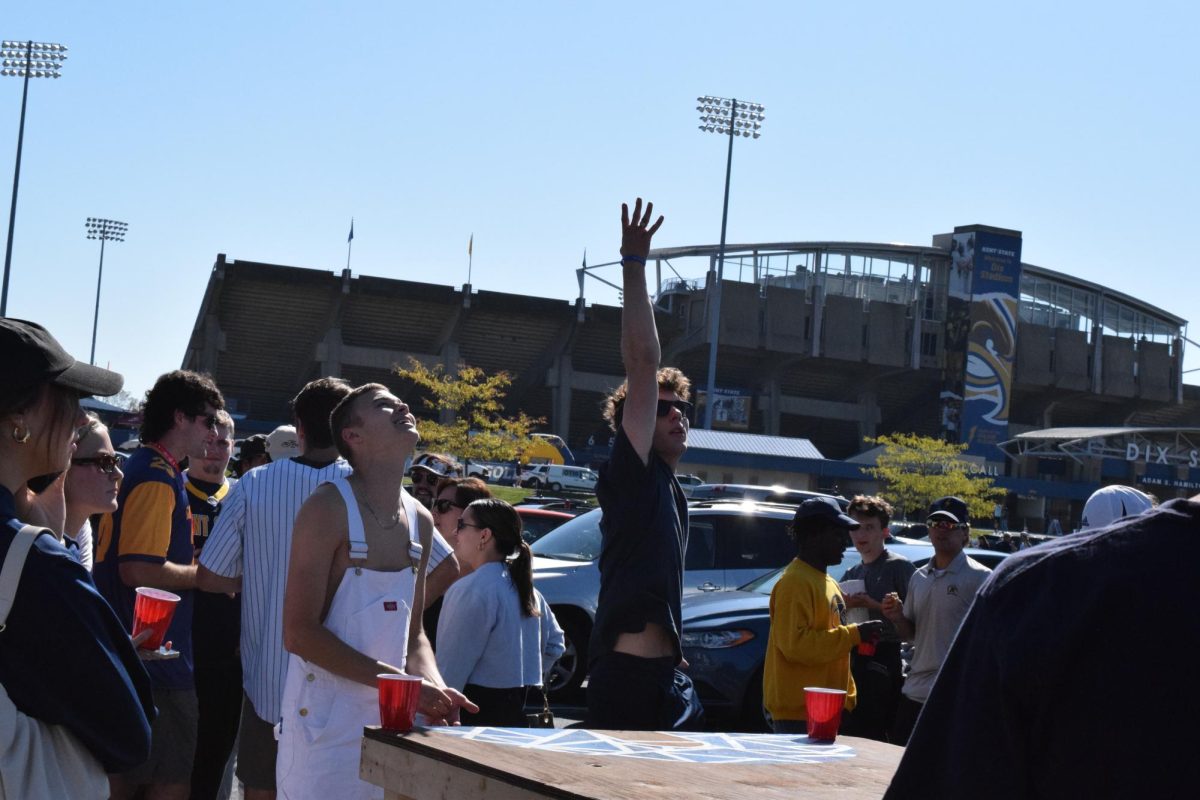 Kent State students play die outside of Dix Stadium on Sept. 16, 2023 before football game against Central CT St. 