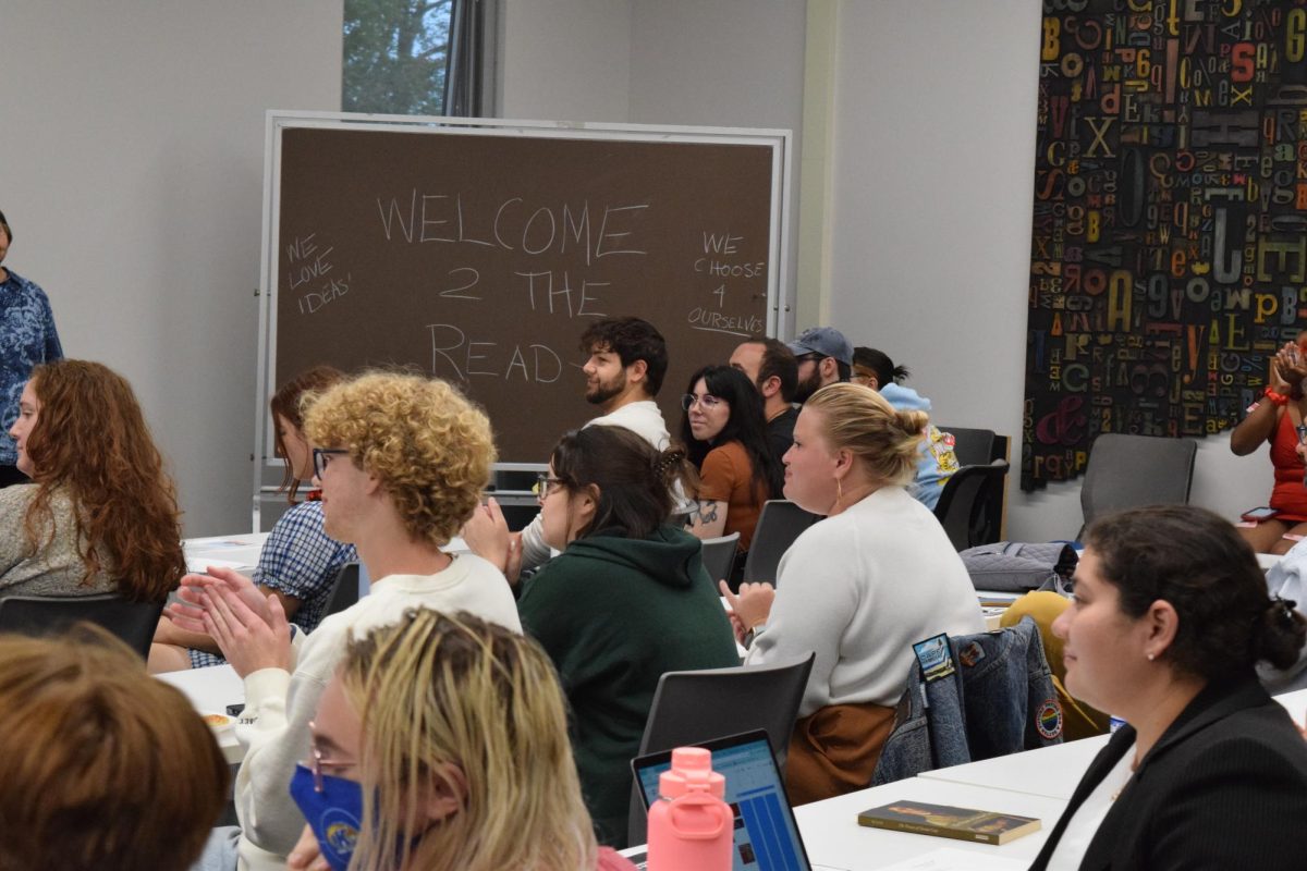 Students gather for Kent State's third annual Banned Book Read-In in Taylor Hall on Sept. 27, 2023.