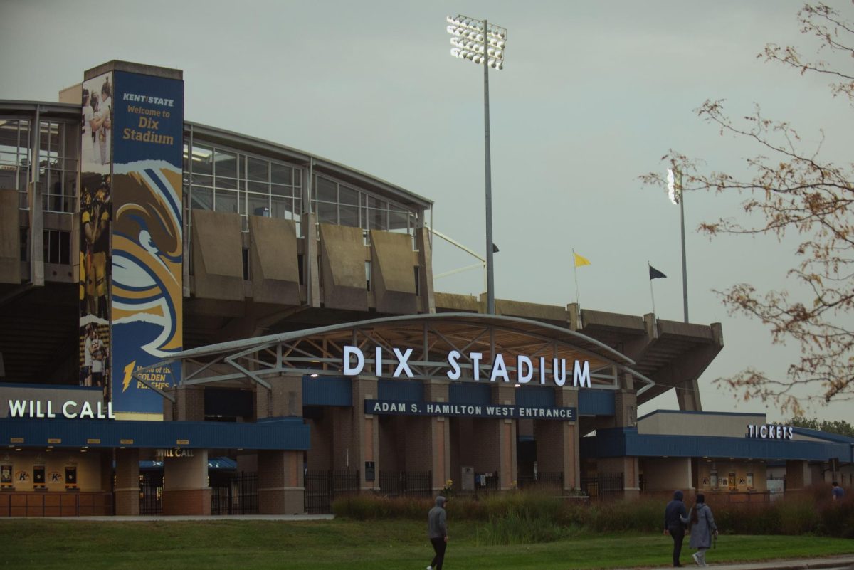 People walk into Dix Stadium on Sept. 28th to watch the Kent State women's soccer team. The team won 2-1 against Eastern Michigan.  