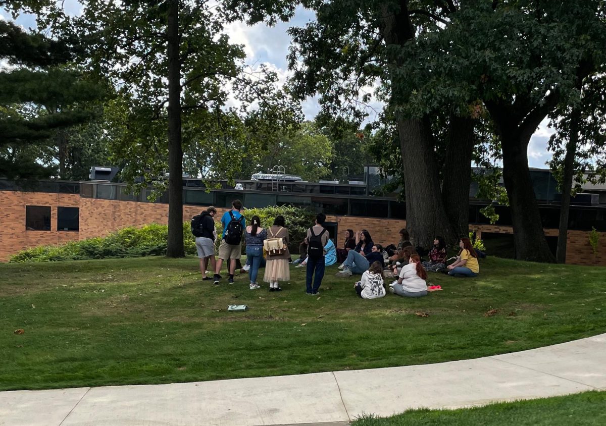 Kent State students enjoy an outdoor class outside of Taylor Hall on September 13, 2023.