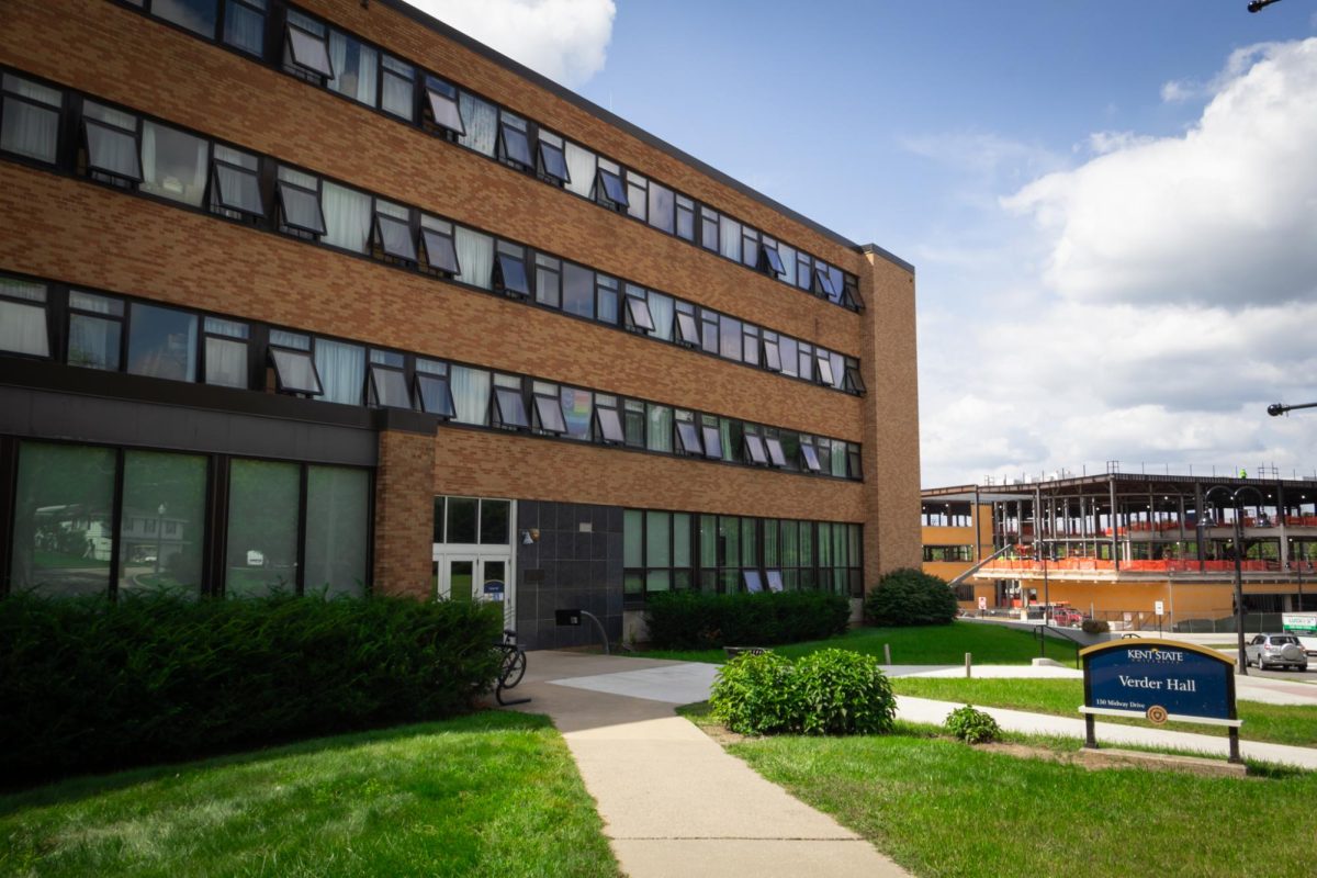 Kent State's Verder Hall, located at 150 Midway Dr. As of the Fall 2023 semester, the dorm has been reopened as a housing option for students.