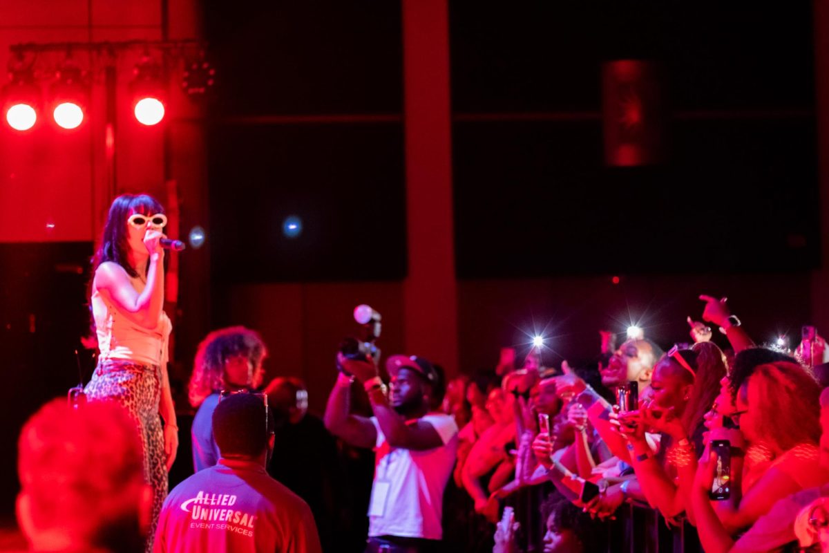 The crowd cheers as Mariah the Scientist performs at the USG fall concert on Sept. 23, 2023.