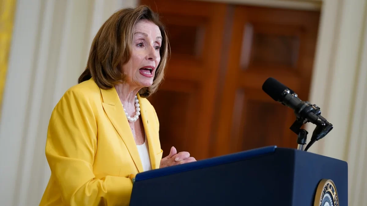 Former Speaker of the House Nancy Pelosi speaks on the anniversary of the Inflation Reduction Act during an event in the East Room of the White House, Wednesday, August 16, 2023, in Washington. (Evan Vucci/AP)