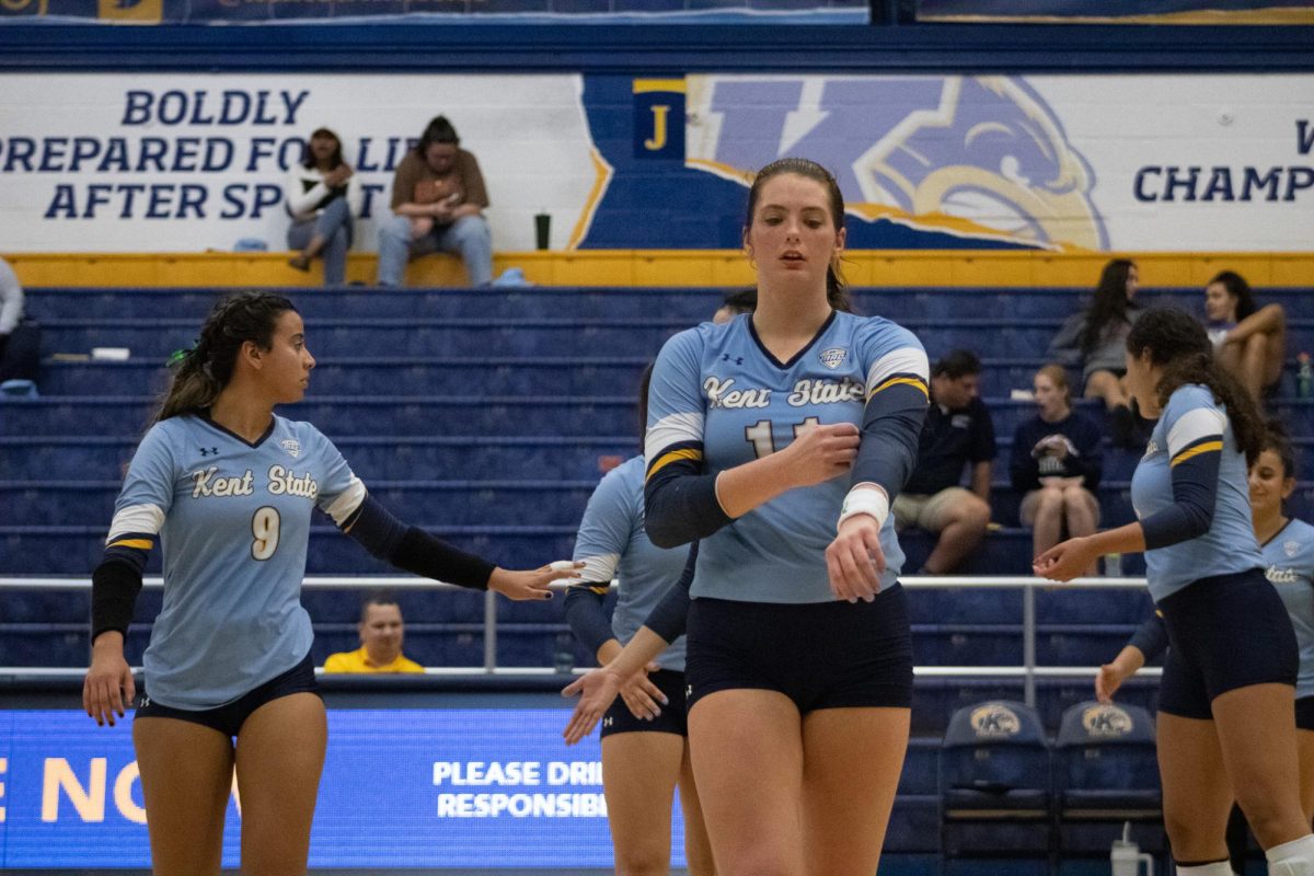 Kent State Women's Volleyball players take the court in the game against Western Michigan on October 5, 2023.