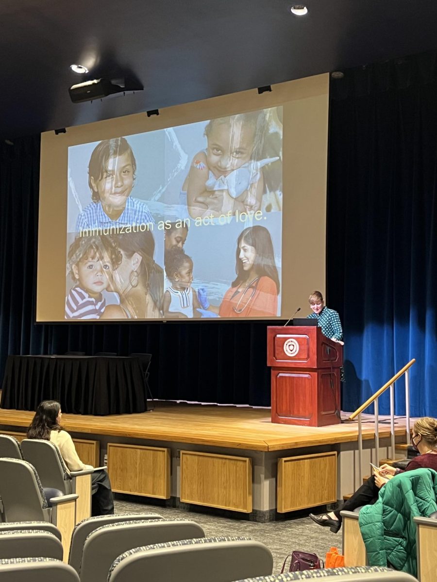 Nadine Gartner presents at the Vaccine Symposium in the Kiva Auditorium Oct. 17, 2023. 
