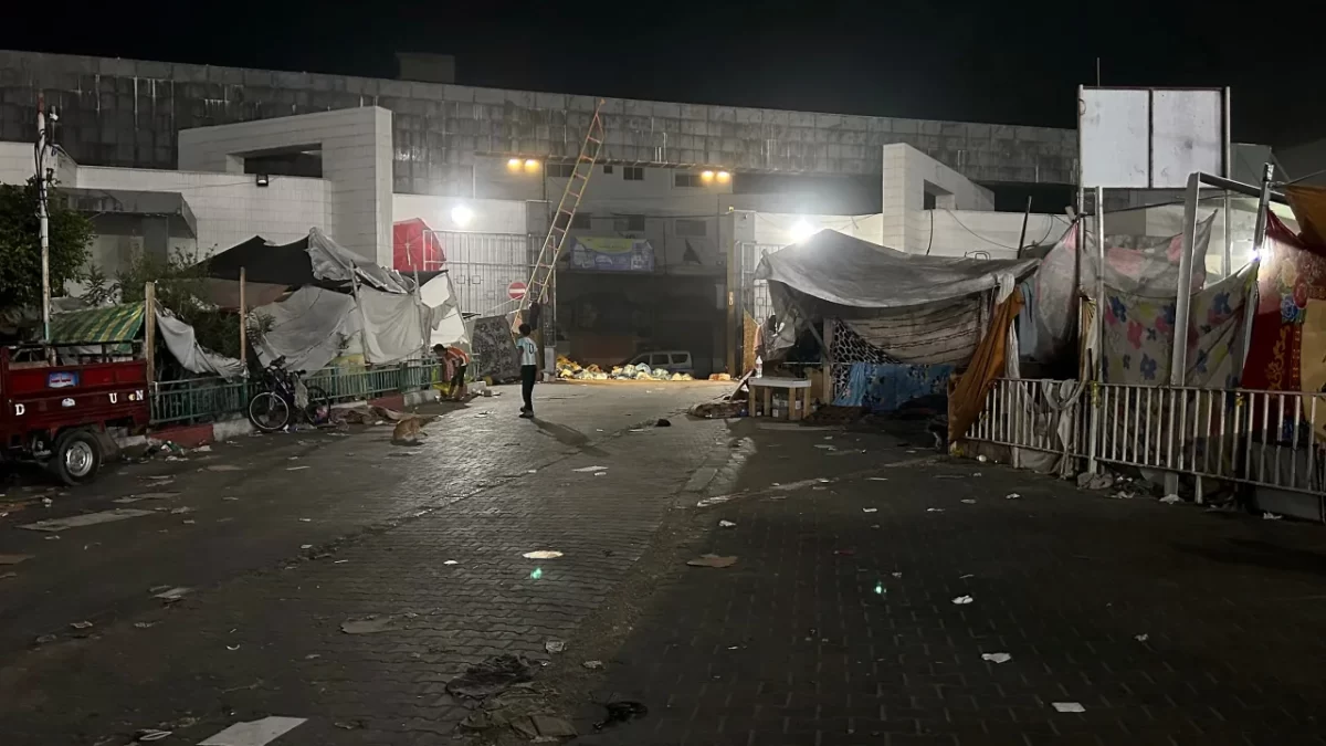 A picture shows a view of the exterior of Al-Shifa hospital in Gaza City on November 10, 2023, amid ongoing battles between Israel and Hamas.