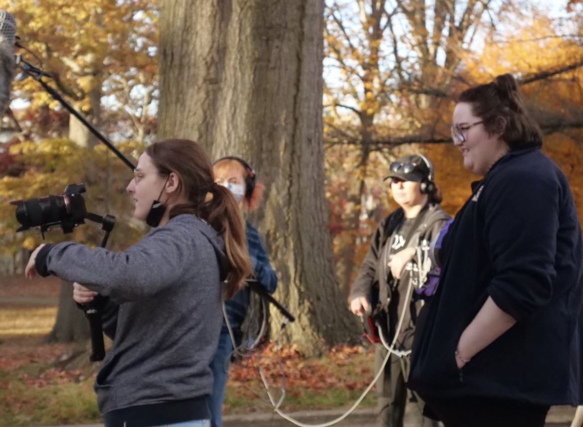 Members of the Female Filmmakers Initiative shoot a scene from their short film "Bloomer."