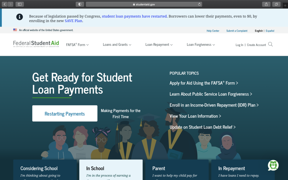 A screenshot of the Federal Student Aid office's FAFSA form home screen.