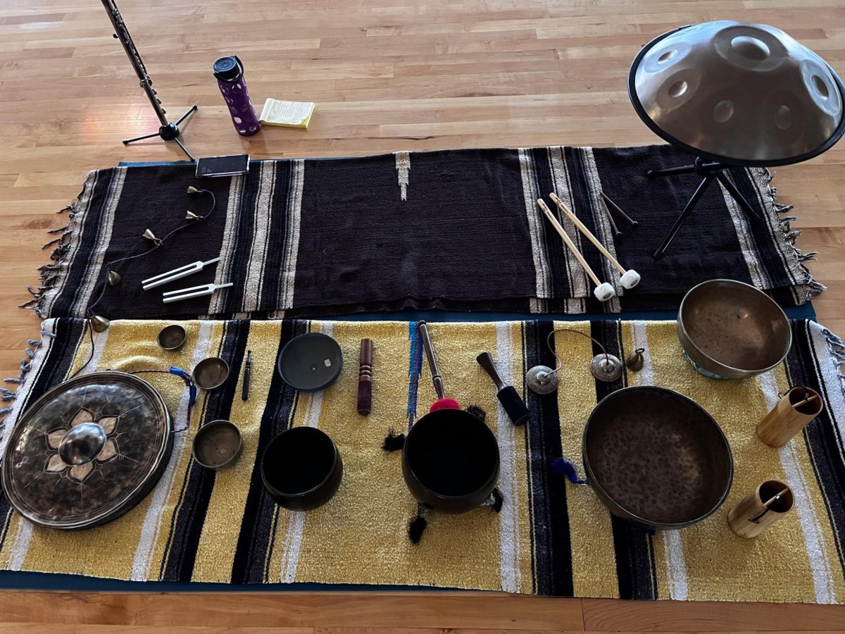 The acoustic instruments used at Kent State's Sound Bath Meditation Nov. 4.