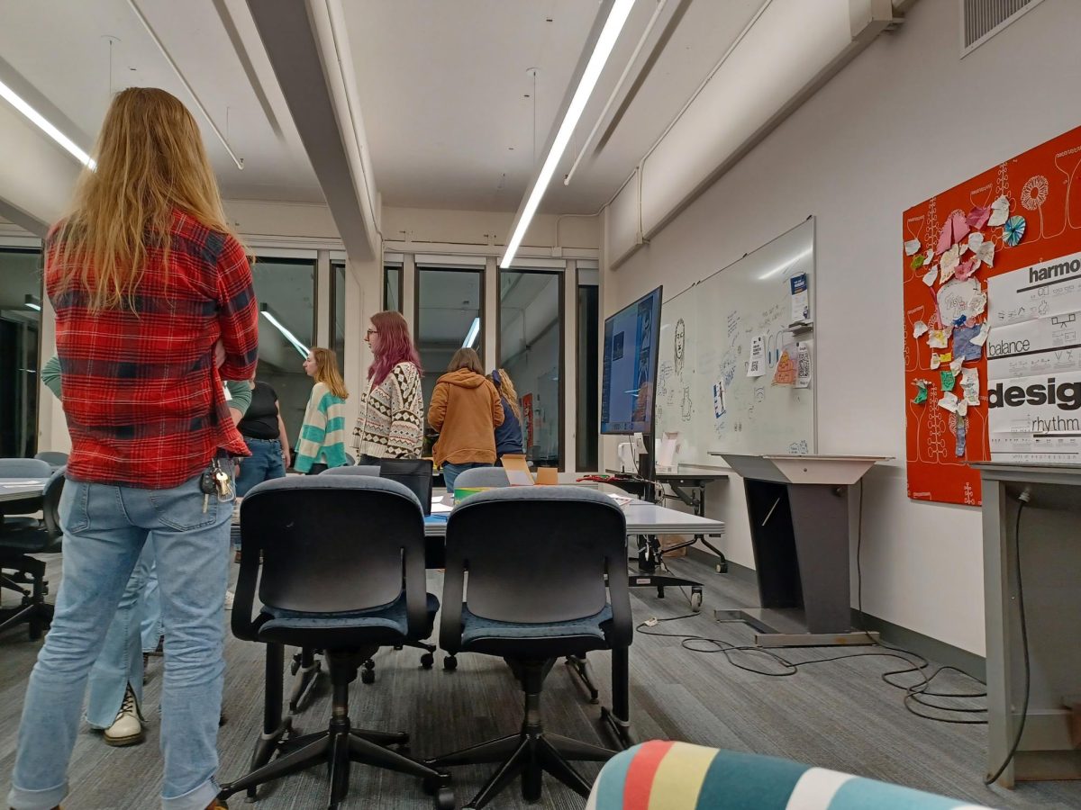 A overlook of the Taylor Hall Undergraduate Studio before the AIGA "Wrap Up The Semester" event began on Dec. 6, 2023.