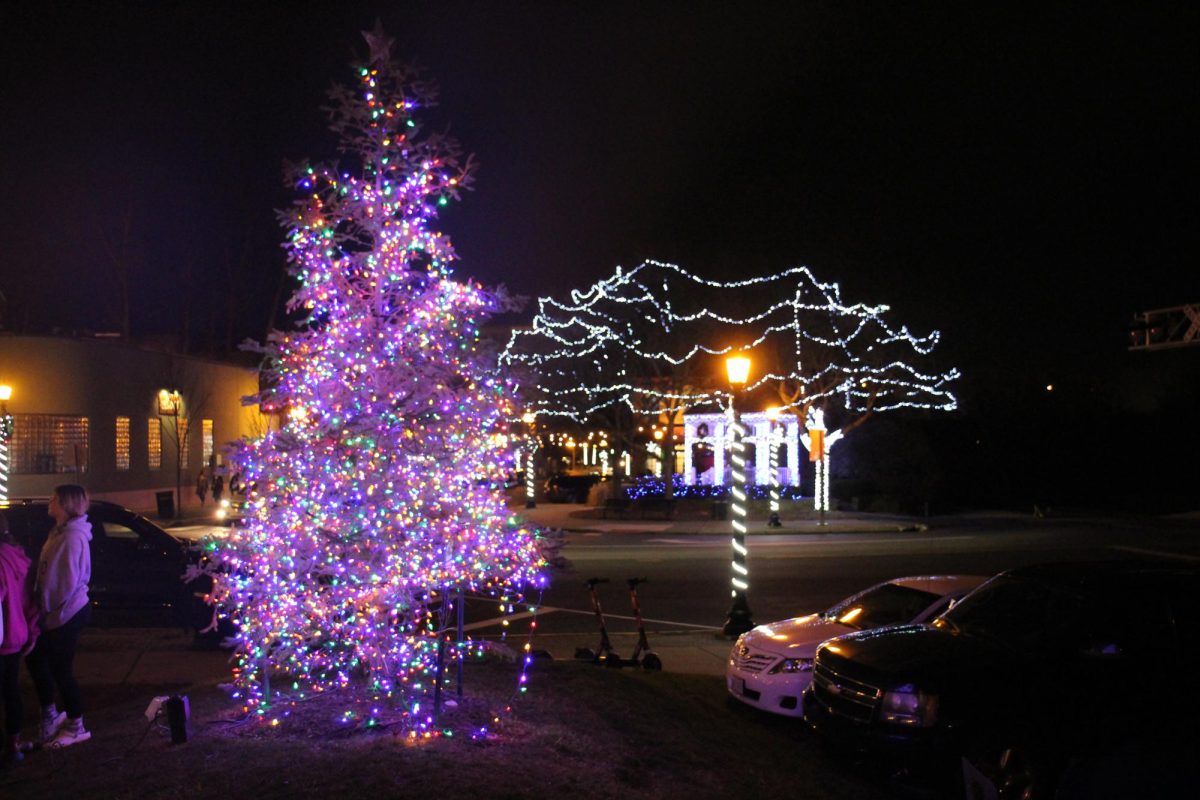 Downtown Kent's Christmas tree lit up on Dec. 9, 2023.