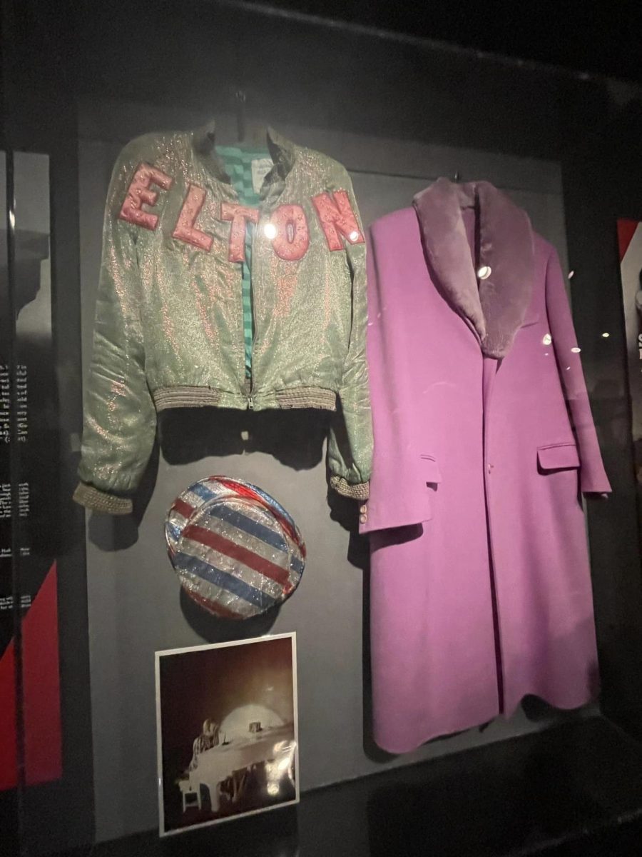 Some of Elton John's memorabilia showcased in the Rock and Roll Hall of Fame.