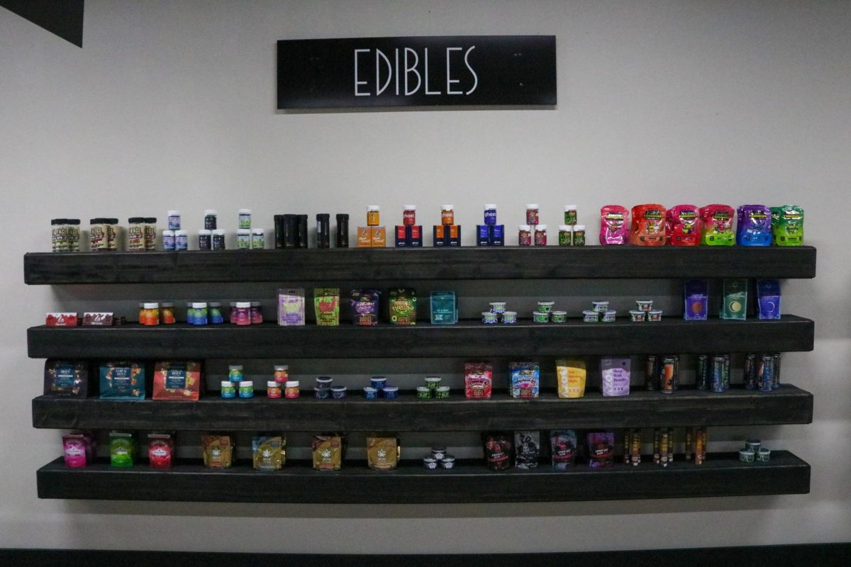 Over 20 CBD flavored edibles sit on display at Kent's new hemp shop, Paper & Leaf, on Jan. 27, 2024.