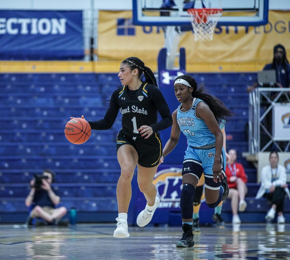 Sophomore forward Tatiana Thomas looks down court during the second quarter of the game against Old Dominion on Feb. 10, 2024.