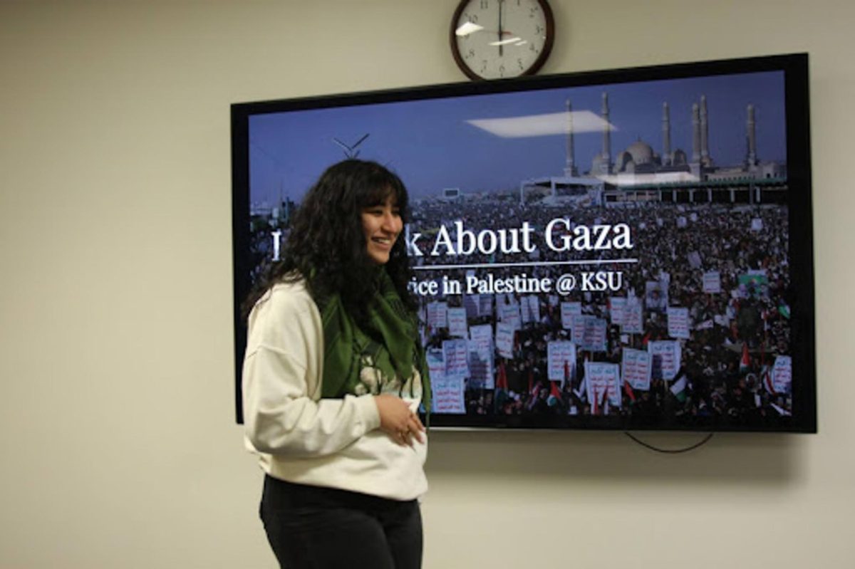 Sehar Shaikh, a Psychology alumna, kicks off the SJP's “Let’s talk about Gaza” event on Feb. 15, 2024. “As long as you have the drive, passion and empathy for the cause, you can organize for Palestine,” commented Shaikh. 