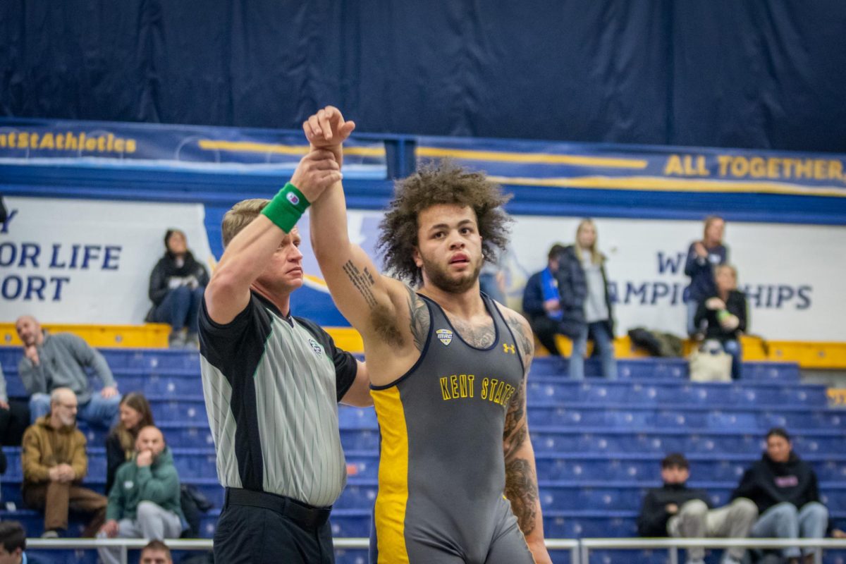 Kent State sophomore Josh Boggan wins his wrestling match on Feb. 16, 2024.