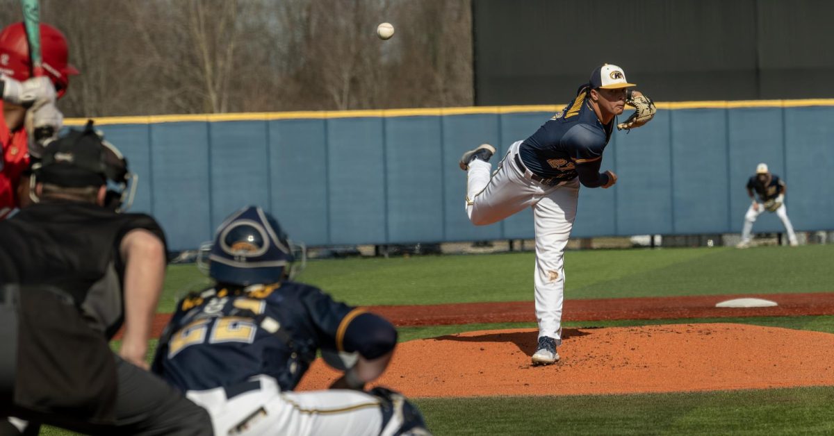 Redshirt Sophomore Starting Pitcher Rocco Bernadina lets loose a breaking ball during the Golden Flashes' 27-0 blowout of Youngstown State on March 12, 2024.