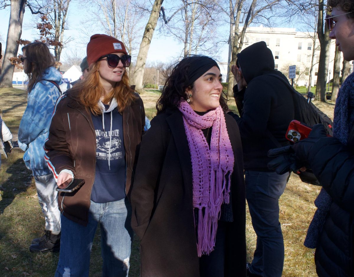 President of KSURGE Riley Hudson (left), and Vice President Sohaela Rojas (right) greet attendees of the candlelight vigil and thank them for attending on March 21, 2024.