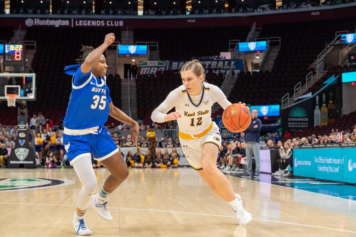 Jenna Batsch on offense assisting Kent State in their victory against Buffalo to win the MAC Women's Basketball tournament championship game on March 16, 2024.