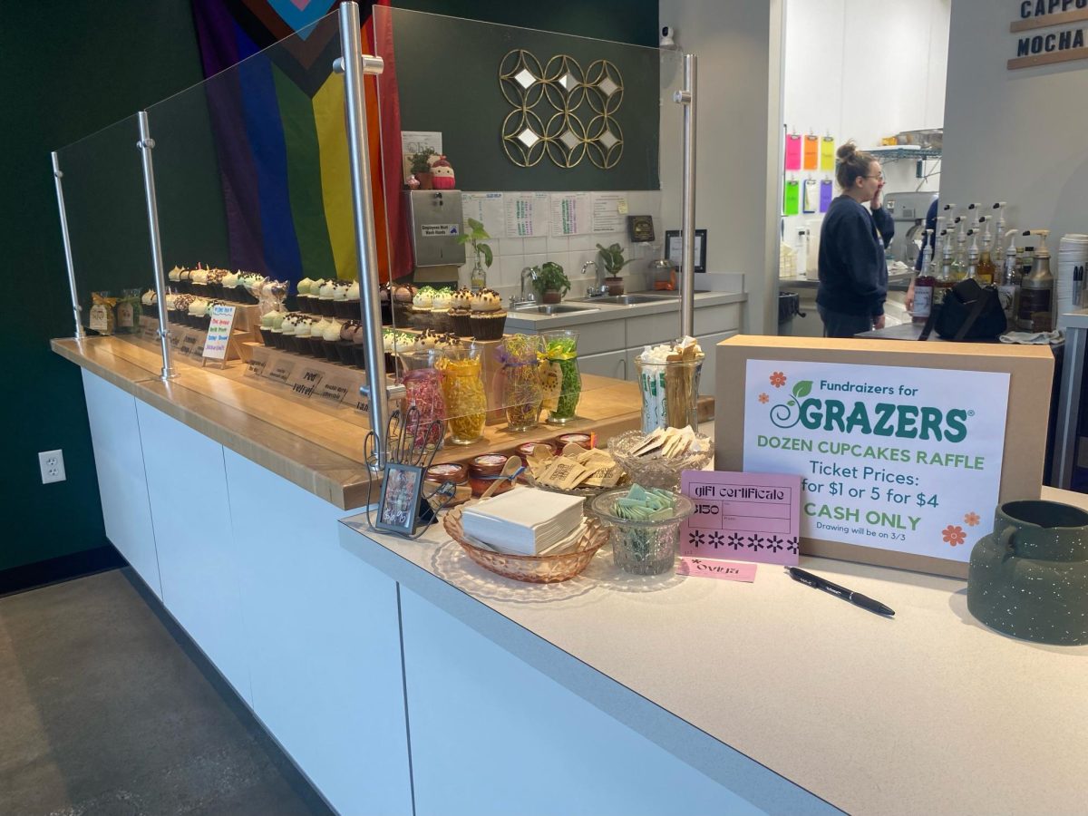 Cupcakes sit on display at Rocco's Cupcakes as the business takes part in fundraising to support GRAZERS on March 2, 2024.