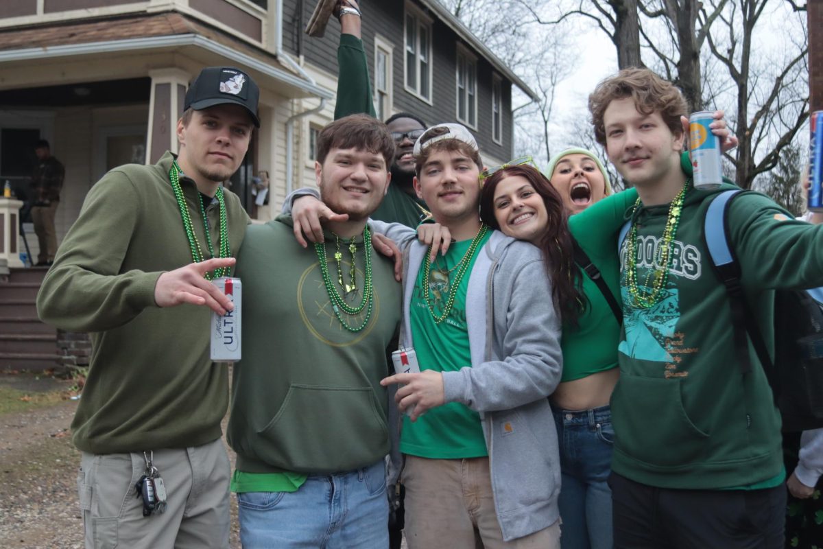 A group of students enjoying the festivities on March 9, 2024 Fake Paddy's Day.