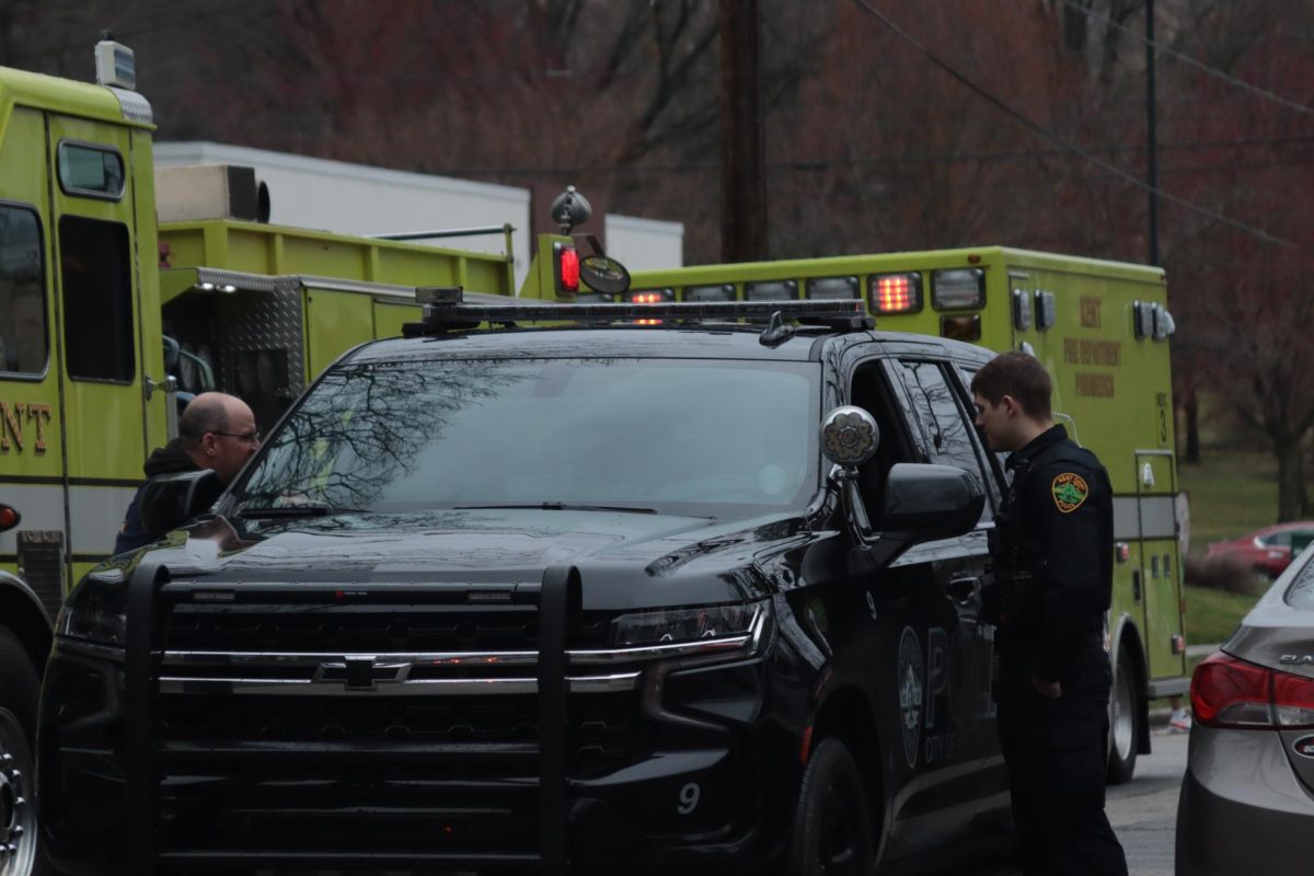 Kent PD and Kent Fire department chatting after each responding to completely different calls on March 9, 2024, Fake Patty's Day.