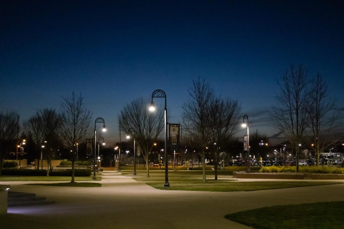 The final moments of a sunset on the Kent State campus on March 4, 2024.